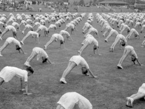 Vintage picture of yoga class